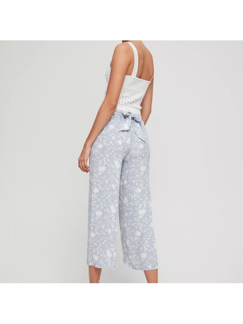 Aritzia Wilfred Faun Pant Tie-Back Wide Leg Pants - Light Blue/gray
